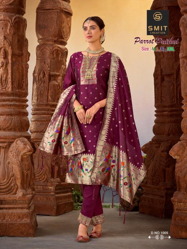 smit parrot paithni ocassional kurti with bottom dupatta collect